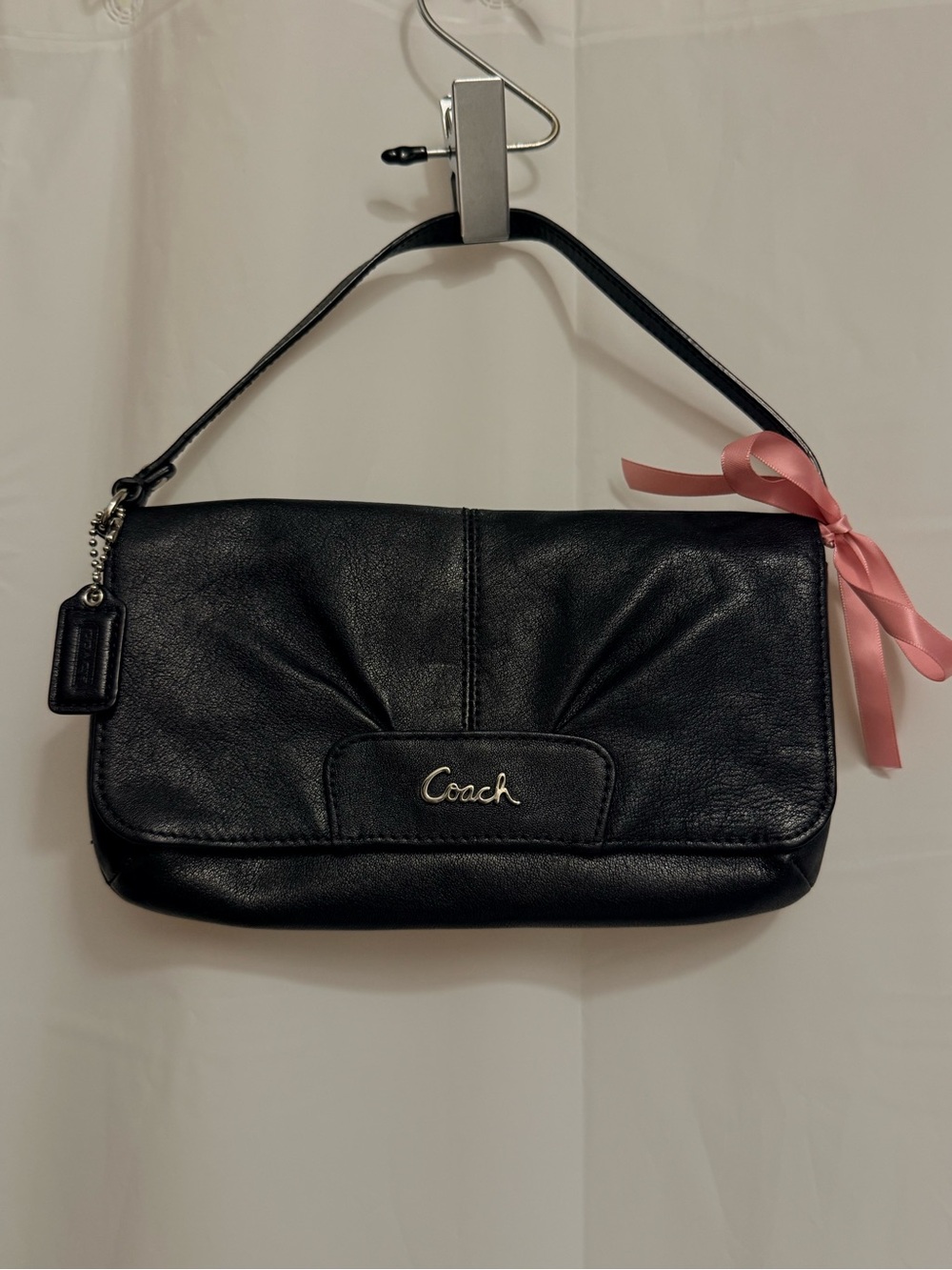 Coach Black Leather Shoulder Clutch with Top Handle
